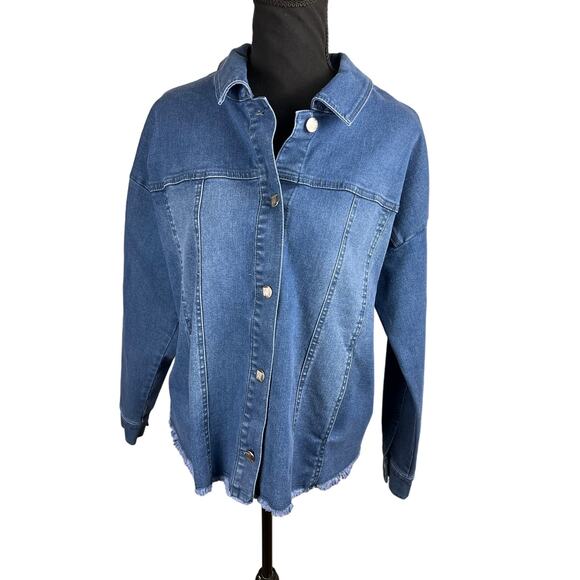 QVC Women with Control My Wonder Denim Embellished Fringe Jacket NWT SIZE L - Picture 5 of 9
